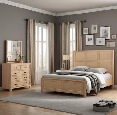 Cozy bedroom corner with fabo’s space-saving nightstand holding a small lamp and books