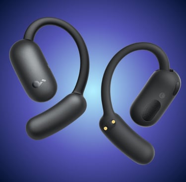 Soundcore Bluetooth wireless earbuds and portable speaker in sleek black design.