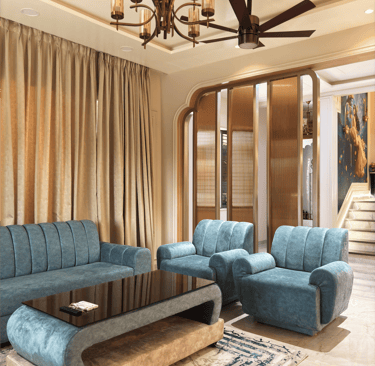 Luxury living room interior design in Palghar by Didhiti Design Studio