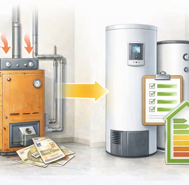 Austausch einer Heizungsanlage mit Darstellung von Effizienz und Fördermöglichkeit