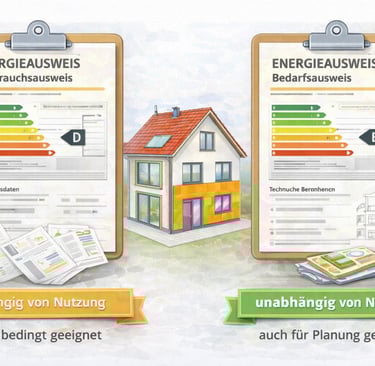 Vergleich von Verbrauchsausweis und Bedarfsausweis für ein Wohngebäude