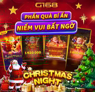 Slot Christmas Night tại G168 với chủ đề Giáng Sinh, giao diện lễ hội và hiệu ứng đồ họa sinh động