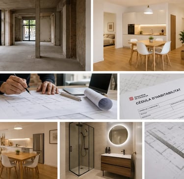Projecte de canvi d'ús de local a habitatge amb inspecció tècnica, plànols i habitatge acabat