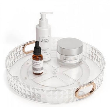 PET lazy susan with gold handles for perfume wholesale