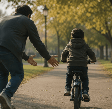 Overparenting kids - boy riding a kid with help of father