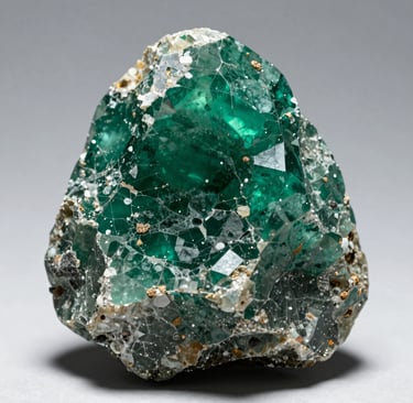 A sleek emerald gemstone glowing softly against a dark, elegant background.