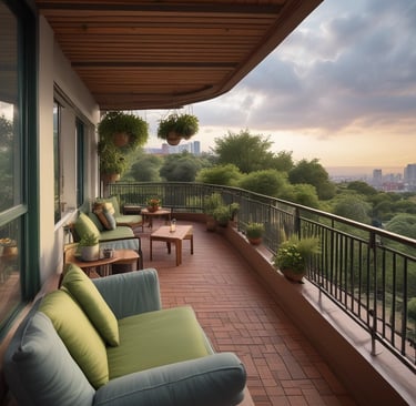 Evening view of the high-rise towers with illuminated balconies.