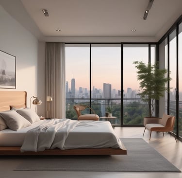 Modern kitchen and living area in a 3 BHK home with natural light.