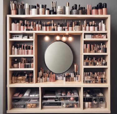 fotos de produtos de maqiagem organizados