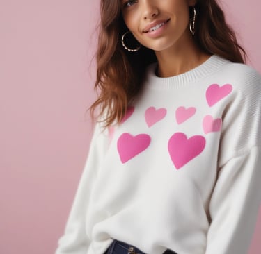 Two red yarn hearts on a wooden surface