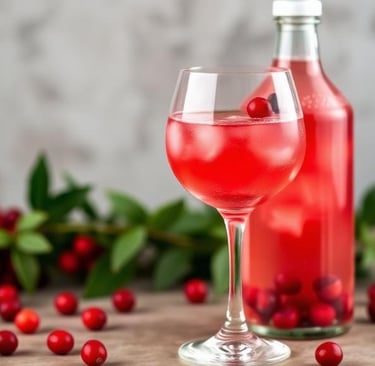 cranberry vodka spritz bottle in wine glass with fresh cranberries