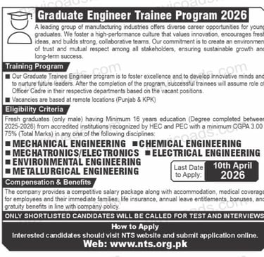 Graduate Engineer Trainee Program 2026 advertisement showing engineering disciplines, eligibility cr