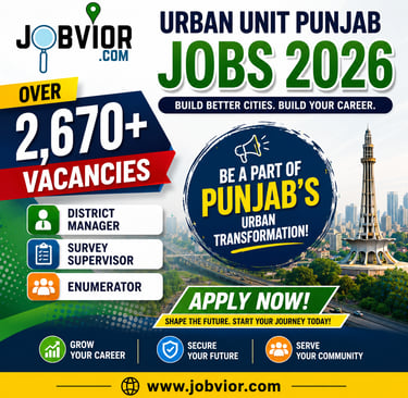 Urban Unit Punjab Jobs 2026 hiring advertisement for District Manager, Survey Supervisor, Enumerator