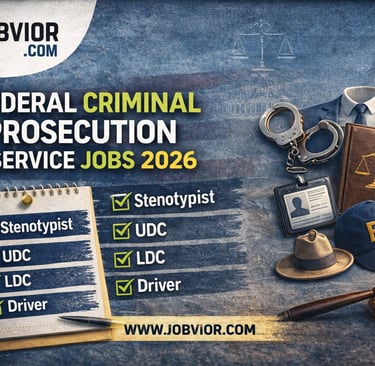 Federal Criminal Prosecution Service Jobs 2026 blog banner showing vacancies for Stenotypist, UDC, L