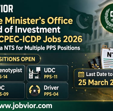Prime Minister’s Office Board of Investment PMU CPEC-ICDP Jobs 2026 advertisement showing multiple P