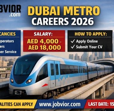 Dubai Metro Careers 2026 job advertisement showing latest job vacancies, salary packages, and online