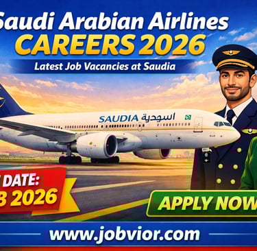 Saudi Arabian Airlines Careers 2026 banner showing latest Saudia job vacancies for cabin crew, pilot
