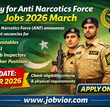 Anti Narcotics Force Jobs 2026 March advertisement showing vacancies for Sub Inspectors, ASI, Consta