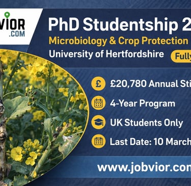 PhD Studentship 2026 in Microbiology and Crop Protection at University of Hertfordshire with £20,780