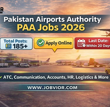 Pakistan Airports Authority PAA Jobs 2026 blog banner with airport runway background, airplane takin