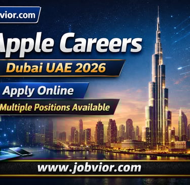 4:3 promotional blog image for Apple Careers Dubai UAE 2026 showing a modern technology-themed backg