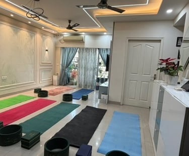 Our studio interior with mats, props and soft lighting