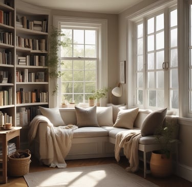 A cozy corner with a warm throw blanket and a softly glowing candle, capturing the quiet shift from autumn to winter.