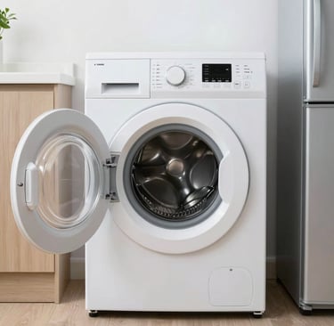 Technician repairing a washing machine at a customer's home in Hyderabad.