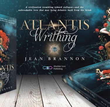 Jean Brannon's romantasy Atlantis Writhing is pictured in a 3D layout.