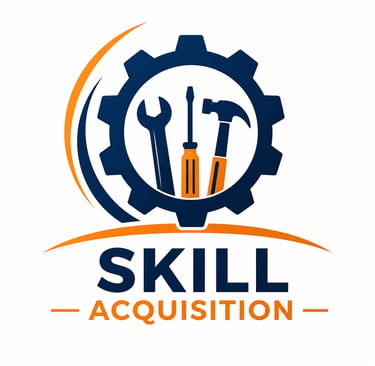 Skill Acquisition logo featuring a blue gear with a wrench, screwdriver, and hammer inside.