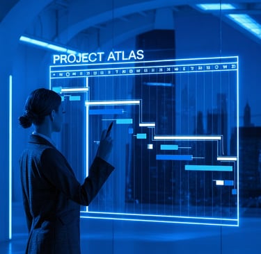 Project manager interacting with a digital project timeline.