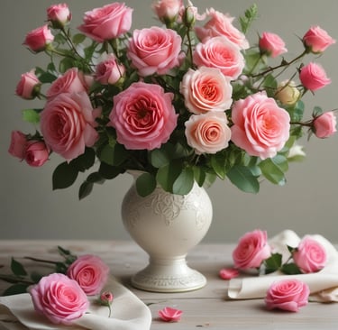 A vibrant custom artificial flower arrangement featuring a mix of roses, peonies, and greenery in soft pastel colors.