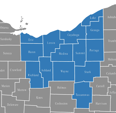 Graphic of Ohio Counties that are part of Northeast Ohio