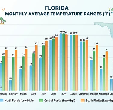 Florida monthly temperature chart by regions
