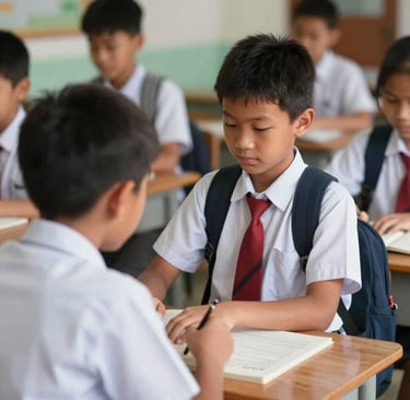 A caring teacher comforting a student who looks upset in a school hallway.