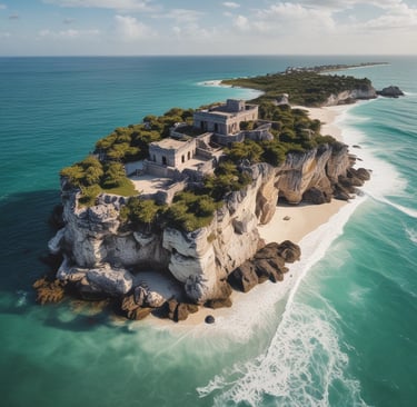 A vibrant sunrise over the ancient pyramid of Chichen Itza with a small private tour group admiring the view.