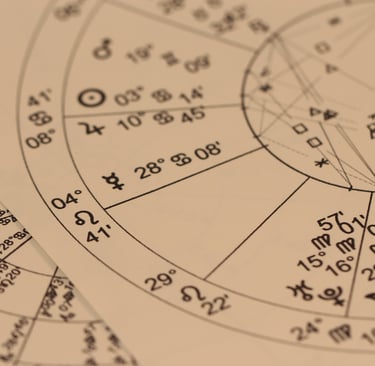 Zoomed in picture of an astrological birth chart