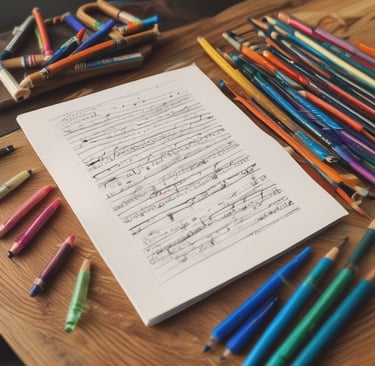 a notebook with a book and pencils on a table