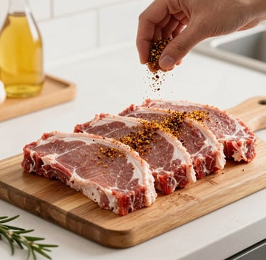 A cozy kitchen scene with jars of spice mixes next to a glowing oven