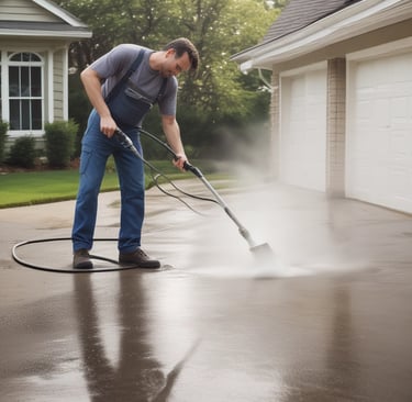 Before-and-after photo of a freshly power washed driveway in Florida.