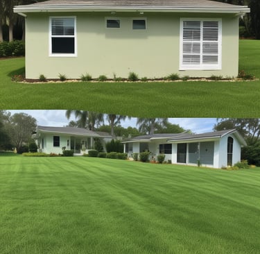 Team member carefully trimming hedges in a sunny Florida yard.