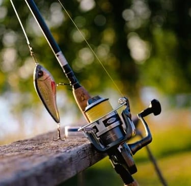 molinete pesca de tucunaré montado na vara 8 libras isca artificial meia agua amarela.