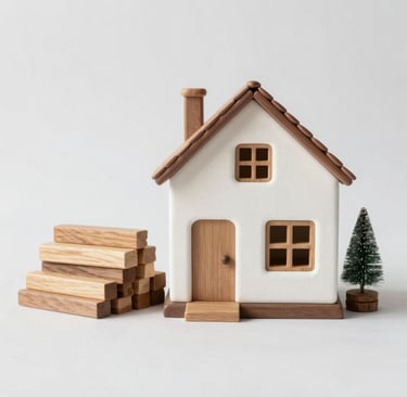 Construction tools and materials neatly stacked at a building site.