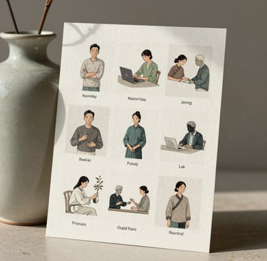 A minimalist editorial photograph of a motion design storyboard printed on heavy textured paper, leaning against a muted sage ceramic vessel, soft morning light, East Asian / South Asian influenced for a global luxury audience aesthetic.