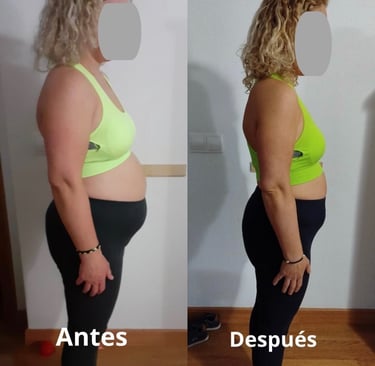 Cambio físico de clienta Mamasota Team: pérdida de grasa abdominal y tonificación de glúteos en 12 s