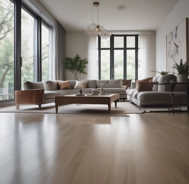 brown wooden parquet floor with white wall paint