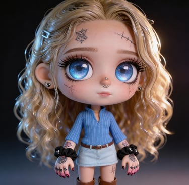 Dark cute illustrated character with oversized eyes from Inkeddollai digital art universe