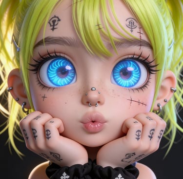 Inkeddollai digital art character with expressive eyes and tattoos