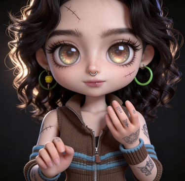 Dark cute illustrated doll character by Inkeddollai