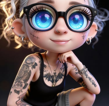 Cute dark style illustrated character from Inkeddollai universe